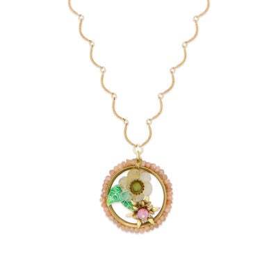 Pink blossom floral window necklace by Joli